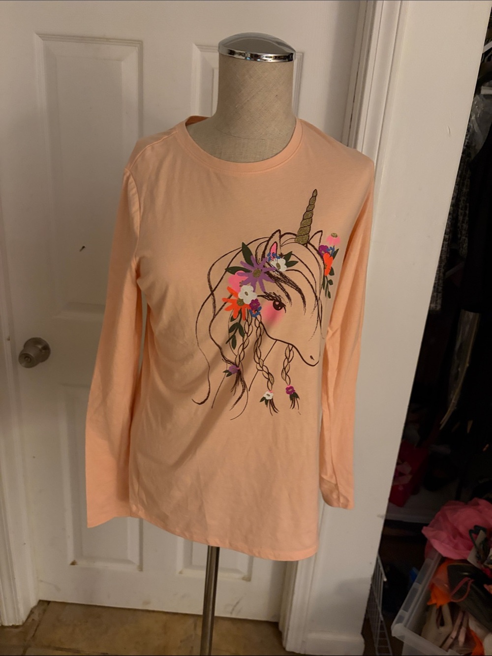 Cat & Jack Peach Unicorn Floral Long-Sleeve Top